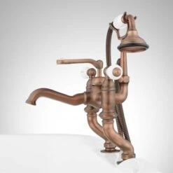 Glenwood Deck Mounted Roman Tub Filler With Variable Couplers- Includes Telephone Style Hand Shower -Bathroom Sales Store signature hardware 906537 side view oil rubbed bronze 450