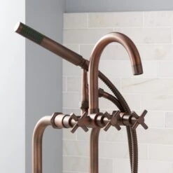 Sebastian 34-1/2" Floor Mounted Tub Filler Faucet With Metal Cross Handles - Includes Hand Shower And Valve -Bathroom Sales Store signature hardware 909045 34 detail view 250
