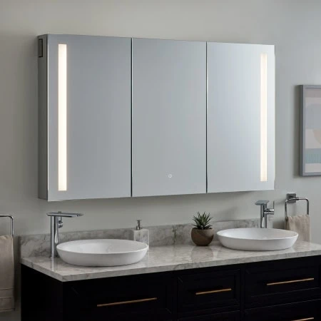 Seren 53-1/4" X 32" Lighted Frameless 3 Door Medicine Cabinet With Tunable LED And Wireless Speaker 4 Seren 53-1/4" X 32" Lighted Frameless 3 Door Medicine Cabinet With Tunable LED And Wireless Speaker - Image 2