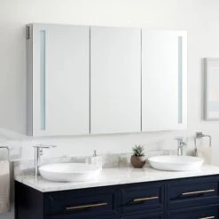 Seren 53-1/4" X 32" Lighted Frameless 3 Door Medicine Cabinet With Tunable LED And Wireless Speaker 16 Seren 53-1/4" X 32" Lighted Frameless 3 Door Medicine Cabinet With Tunable LED And Wireless Speaker -Bathroom Sales Store signature hardware 950611 53 alternate image 25