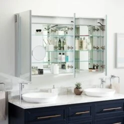 Seren 53-1/4" X 32" Lighted Frameless 3 Door Medicine Cabinet With Tunable LED And Wireless Speaker 17 Seren 53-1/4" X 32" Lighted Frameless 3 Door Medicine Cabinet With Tunable LED And Wireless Speaker -Bathroom Sales Store signature hardware 950611 53 alternate image 26