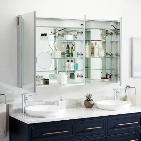 Seren 53-1/4" X 32" Lighted Frameless 3 Door Medicine Cabinet With Tunable LED And Wireless Speaker 6 Seren 53-1/4" X 32" Lighted Frameless 3 Door Medicine Cabinet With Tunable LED And Wireless Speaker - Image 4