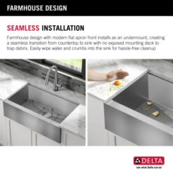 Delta Rivet 33” Workstation Farmhouse Apron Front Kitchen Sink Undermount 16 Gauge Stainless Steel Single Bowl With WorkFlow Ledge And Accessories -Bathroom Sales Store sj6prej4dz1xd7g3qpqo