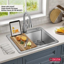 Delta Lorelai 25” Workstation Kitchen Sink Top Mount Drop-In 16 Gauge Stainless Steel Single Bowl With WorkFlow Ledge And Accessories -Bathroom Sales Store tb9mwjfjmq3sa7maggd7