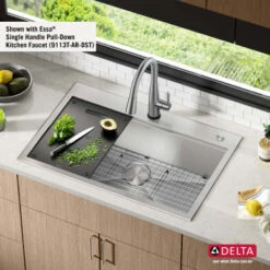 Delta Rivet 33” Workstation Kitchen Sink Top Mount Drop-In 16 Gauge Stainless Steel Single Bowl With WorkFlow Ledge And Accessories -Bathroom Sales Store tjiilsyxqqmqkez27u1w