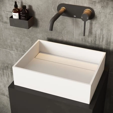 VIGO Montauk 13-1/8" Rectangular Matte Stone Vessel Bathroom Sink 4 VIGO Montauk 13-1/8" Rectangular Matte Stone Vessel Bathroom Sink - Image 2