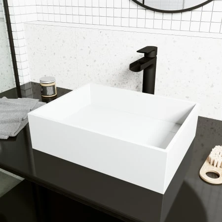 VIGO Montauk 13-1/8" Rectangular Matte Stone Vessel Bathroom Sink 5 VIGO Montauk 13-1/8" Rectangular Matte Stone Vessel Bathroom Sink - Image 3