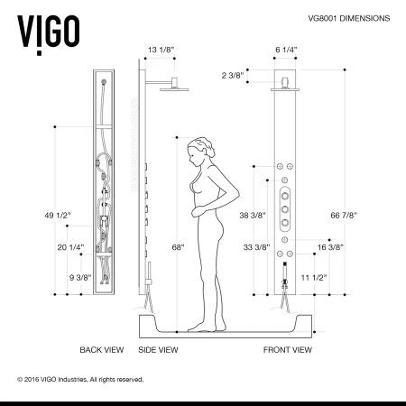 VIGO Dilana Thermostatic Shower Panel With Shower Head, Hand Shower, Body Sprays, Shower Arm, Hose, And Valve Trim 5 VIGO Dilana Thermostatic Shower Panel With Shower Head, Hand Shower, Body Sprays, Shower Arm, Hose, And Valve Trim - Image 3