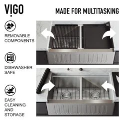 VIGO Oxford 33" Farmhouse Double Basin Stainless Steel Kitchen Sink With Basin Rack, Basket Strainer And Cutting Board 27 VIGO Oxford 33" Farmhouse Double Basin Stainless Steel Kitchen Sink With Basin Rack, Basket Strainer And Cutting Board -Bathroom Sales Store vigo vgs3320blsa alternate image 598