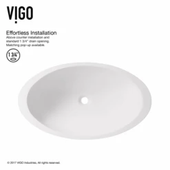 VIGO 23-1/8" Solid Surface Vessel Bathroom Sink With 1.2 GPM Deck Mounted Bathroom Faucet And Pop-Up Drain Assembly -Bathroom Sales Store vigo vgt1241 effortless installation 120