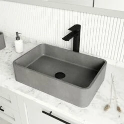 VIGO Brighton 19-11/16" Rectangular Concrete Vessel Bathroom Sink & Faucet