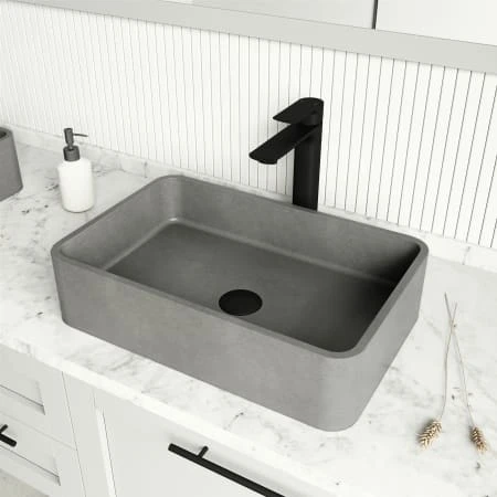 VIGO Brighton 19-11/16" Rectangular Concrete Vessel Bathroom Sink & Faucet 3 VIGO Brighton 19-11/16" Rectangular Concrete Vessel Bathroom Sink & Faucet
