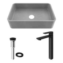 VIGO Brighton 19-11/16" Rectangular Concrete Vessel Bathroom Sink & Faucet 15 VIGO Brighton 19-11/16" Rectangular Concrete Vessel Bathroom Sink & Faucet -Bathroom Sales Store vigo vgt2031 alternate image 2 61