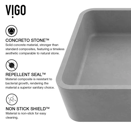VIGO Brighton 19-11/16" Rectangular Concrete Vessel Bathroom Sink & Faucet 6 VIGO Brighton 19-11/16" Rectangular Concrete Vessel Bathroom Sink & Faucet - Image 4