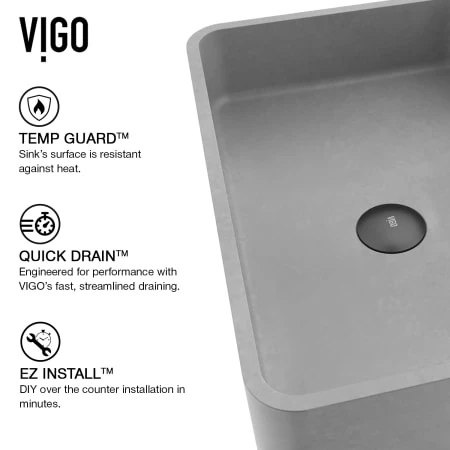 VIGO Brighton 19-11/16" Rectangular Concrete Vessel Bathroom Sink & Faucet 7 VIGO Brighton 19-11/16" Rectangular Concrete Vessel Bathroom Sink & Faucet - Image 5