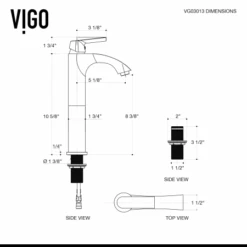 VIGO Linus 16-1/2" Glass Vessel Bathroom Sink With 1.2 GPM Deck Mounted Bathroom Faucet And Pop-Up Drain Assembly -Bathroom Sales Store vigo vgt504 faucet specification drawing 744
