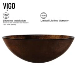 VIGO Linus 16-1/2" Glass Vessel Bathroom Sink With 1.2 GPM Deck Mounted Bathroom Faucet And Pop-Up Drain Assembly -Bathroom Sales Store vigo vgt504 installation front view 331