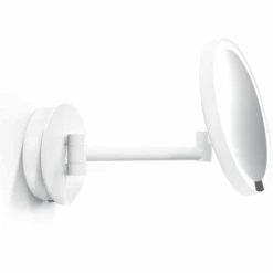 WS 8-9/10" X 8-1/2" Wall Mounted Framed Magnifying Make-Up Mirror With Adjustable Mirror Tilt, Articulated Arm And LED Lighting