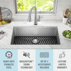 Delta Lenta 32” Undermount 16 Gauge Stainless Steel Single Bowl Kitchen Sink With Accessories -Bathroom Sales Store y3qu3fyubzy9fbcbcot8