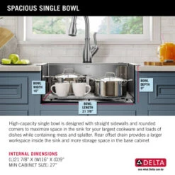 Delta Lorelai 25” Workstation Kitchen Sink Top Mount Drop-In 16 Gauge Stainless Steel Single Bowl With WorkFlow Ledge And Accessories -Bathroom Sales Store ycv1ikzwncoqhbir5ita