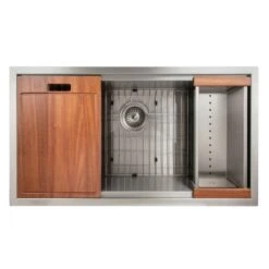 33" Undermount Single Basin Stainless Steel Kitchen Sink With Basin Rack, Basket Strainer, Colander, And Cutting Board