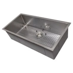 36" Undermount Single Basin Stainless Steel Kitchen Sink With Basin Rack And Basket Strainer